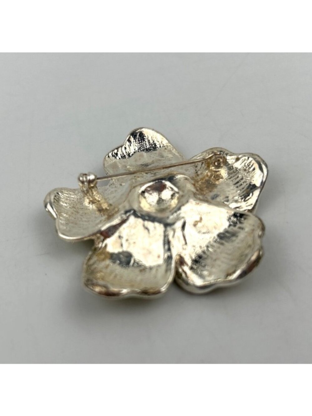 50's Green Flower Enamel Rhinestones Vintage Brooch Glossy Retro Cute Costume - Picture 5 of 7